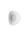 White, asymmetric triangular bowl by Alessi, featuring a smooth, glossy surface, viewed from above.