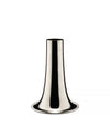 Silver trumpet-shaped vase by Alessi with a highly polished, reflective surface on a white background.