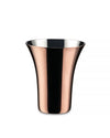 Reflective copper metal tumbler by Alessi, with a flared rim and shiny silver interior.