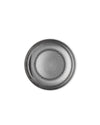 Round metallic serving plate by Alessi, featuring a mesmerizing spiral pattern of raised dots.