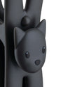 Dark grey lamp by Alessi, model Lampo, featuring a stylized cat face and matte textured finish.