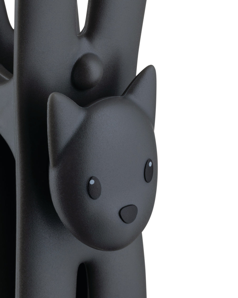 Dark grey lamp by Alessi, model Lampo, featuring a stylized cat face and matte textured finish.
