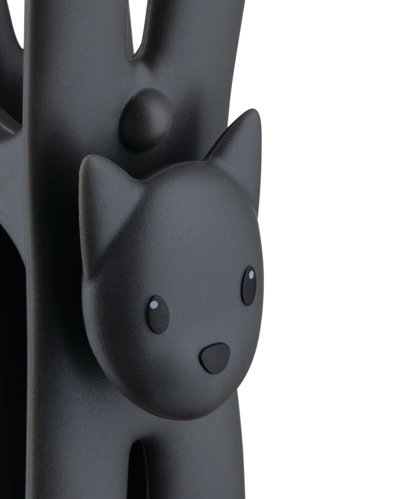 Dark grey lamp by Alessi, model Lampo, featuring a stylized cat face and matte textured finish.