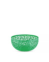 Green fruit bowl by Alessi with an intricate cut-out cactus design.