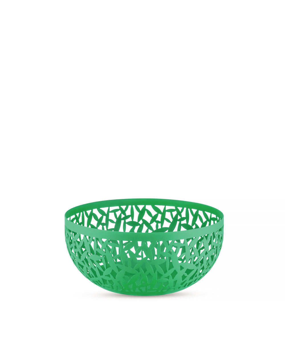 Green fruit bowl by Alessi with an intricate cut-out cactus design.