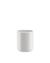 White cylindrical holder by Alessi, smooth with a minimalist design and rounded base.