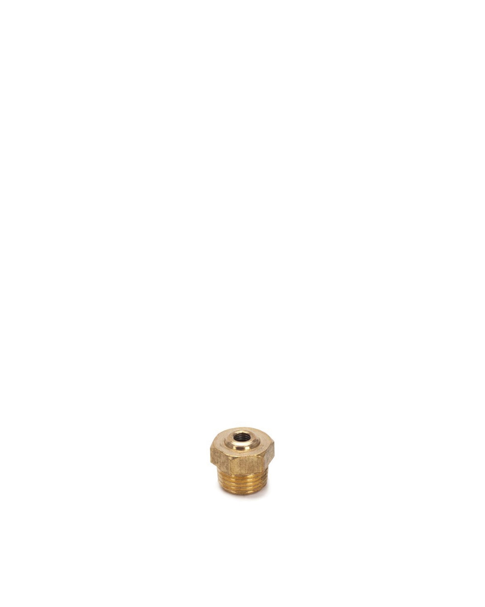 A brass spare part by Alessi, with a hexagonal body, threaded base, and a small central opening.