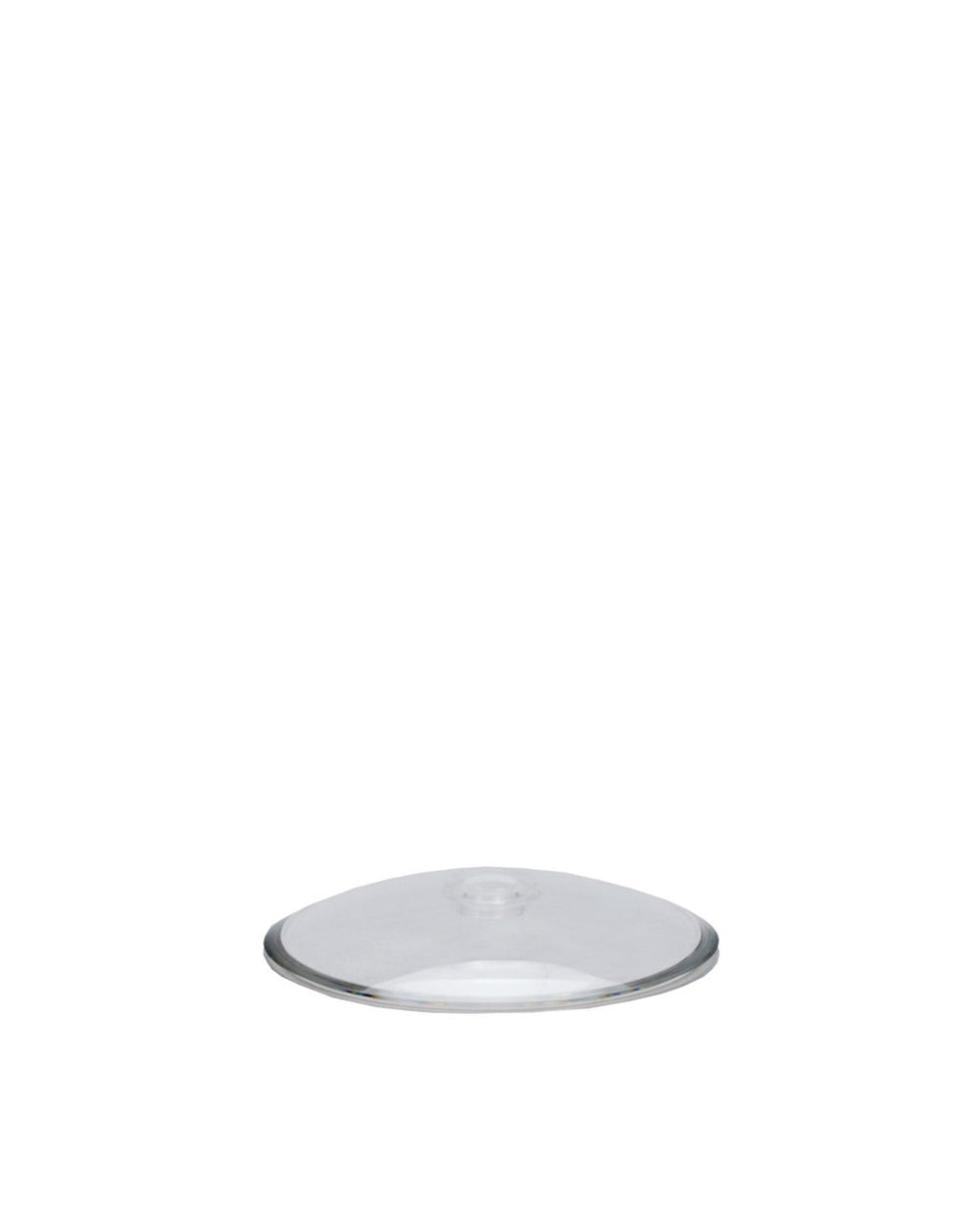 Clear round spare part by Alessi, transparent with a raised center and subtle rim.