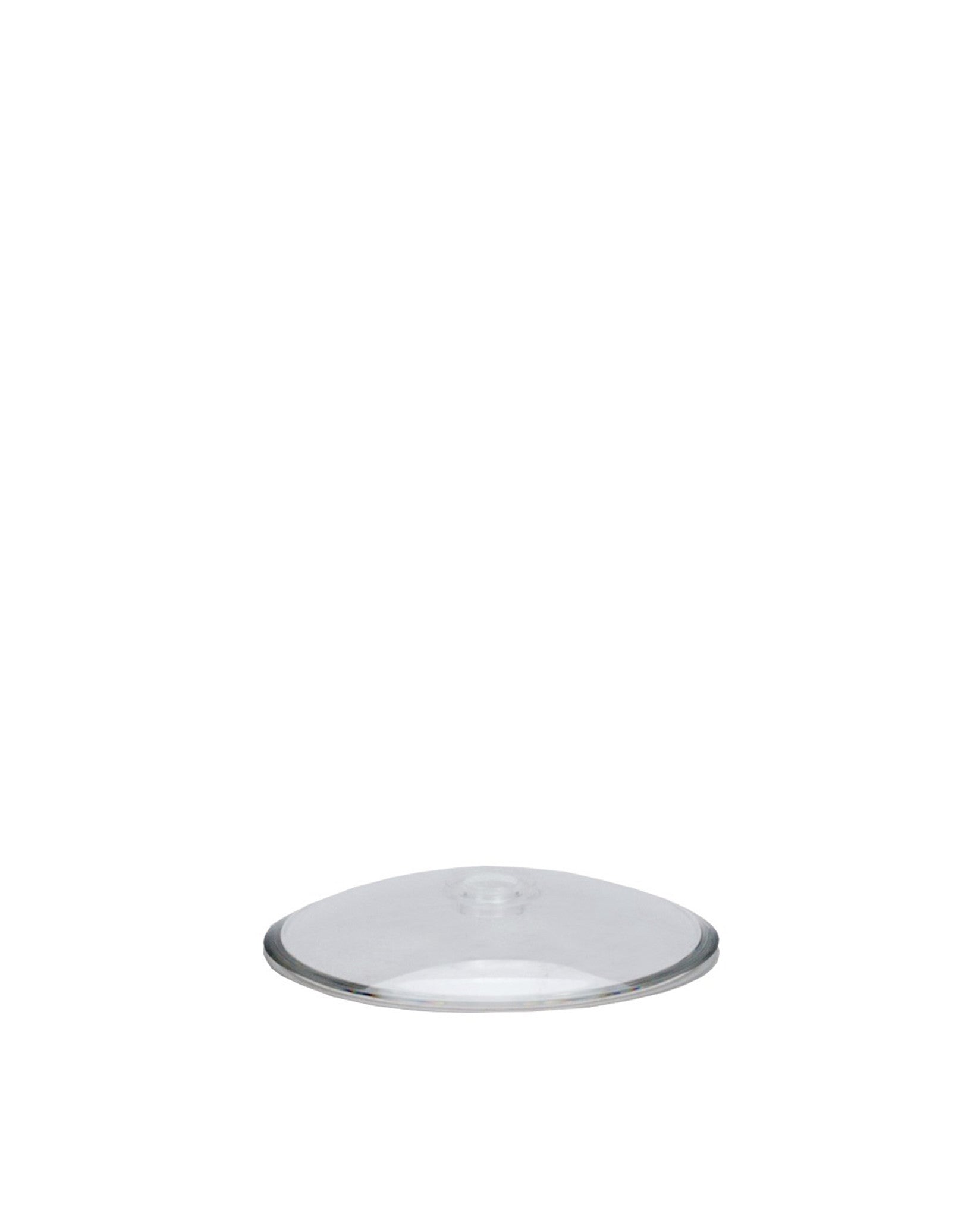 Clear round spare part by Alessi, transparent with a raised center and subtle rim.