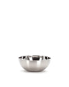 Silver stainless steel spare part bowl by Alessi with a brushed exterior and a polished interior surface.
