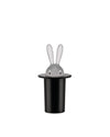 Magic Bunny, a grey figure by Alessi, peeking from a black top hat with frosted ears.