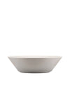 Light grey tapered bowl by Alessi with a matte finish and flat base, side view.