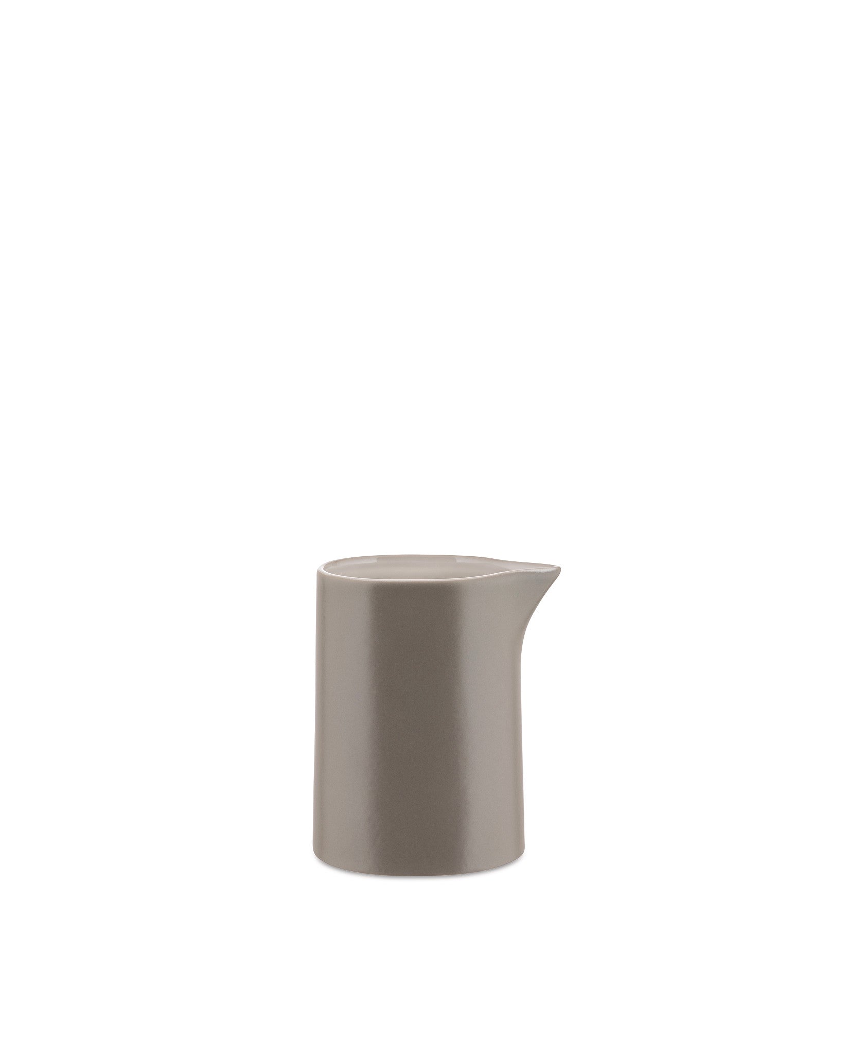 Gray ceramic creamer by Alessi with a sleek, minimalist design, shown on a white background.