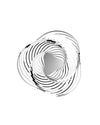 Silver metallic decorative centerpiece with a triangular base by Alessi, featuring swirling, overlapping abstract bands in polished chrome.
